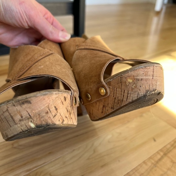 Franco Sarto chestnut brown suede L-Kicks cork platform sandal shoes size 8 - Picture 8 of 15